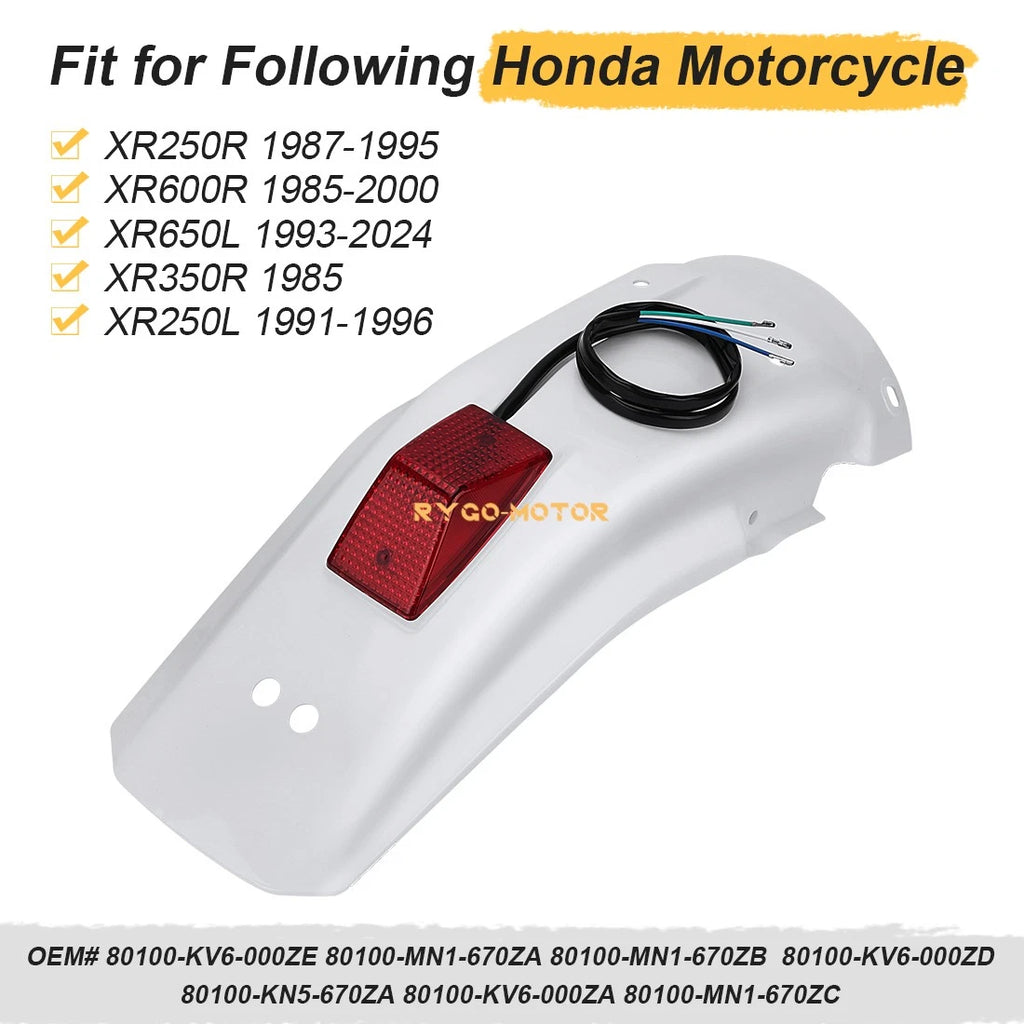 Rear Fender Mud Guard w/Light for Honda XR250R XR600R XR650L XR350R 250L (1996–2023)