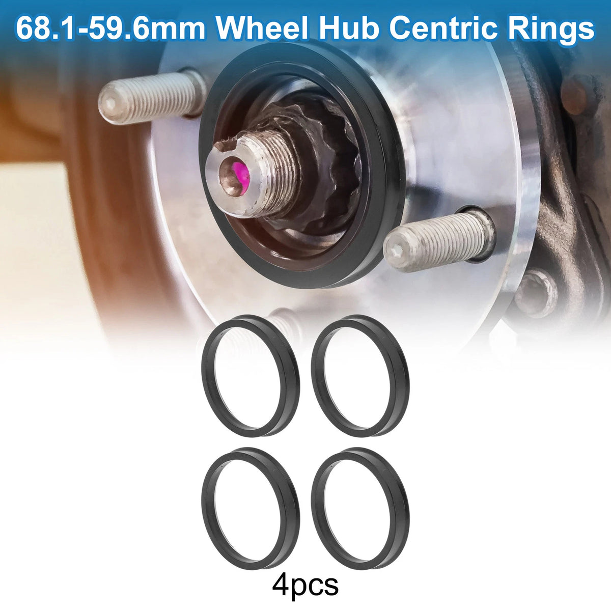 Set of 4 Wheel Hub Centric Rings for Car (68.1mm to 59.6mm) Black Polycarbonate