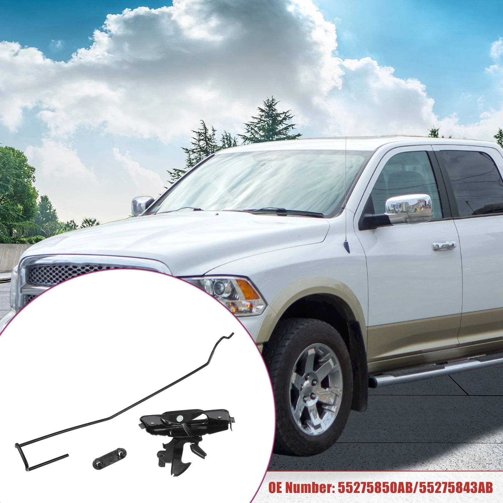 Hood Latch Rod Release Handle and Retainer Clip Set for Ram 1500 (2009–2018)