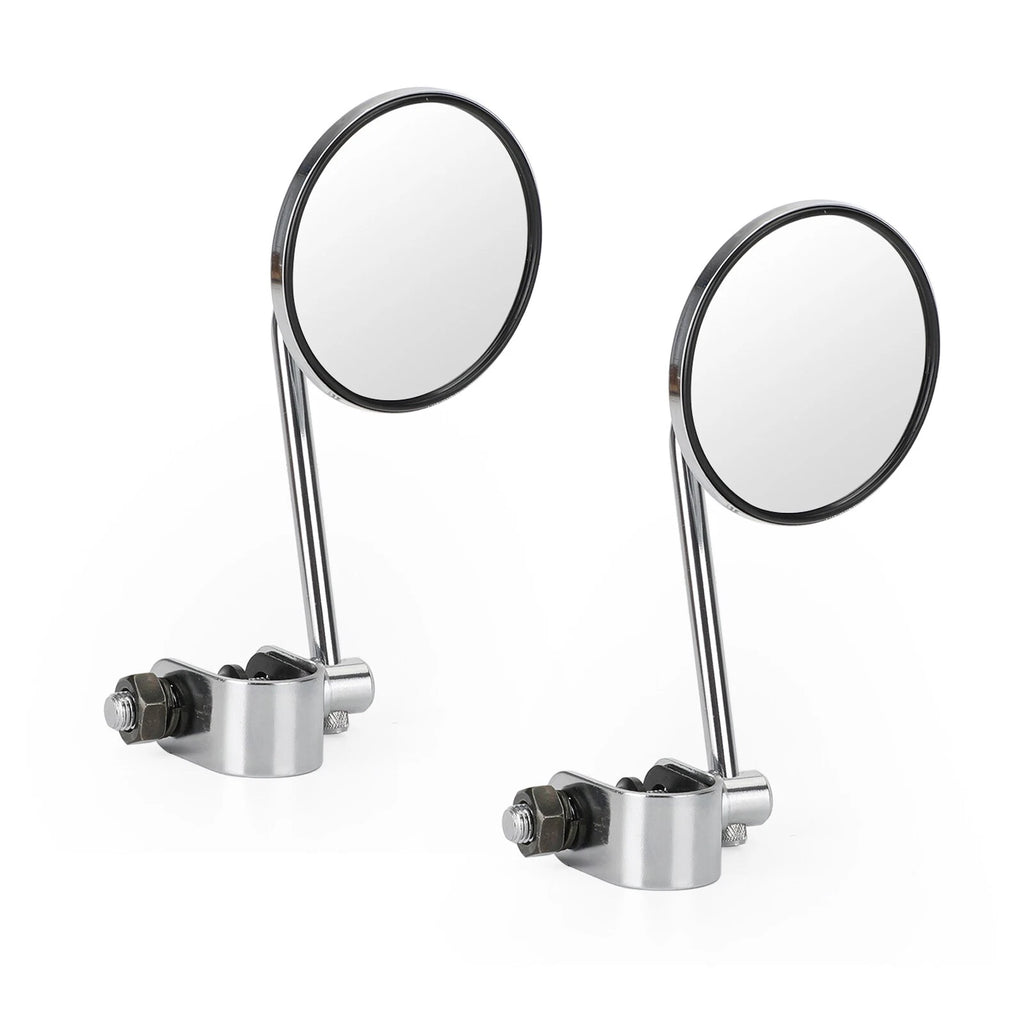 Set of 2 Clamp On 3" Round Chrome Mirrors for Cafe Racer Chopper Bobber