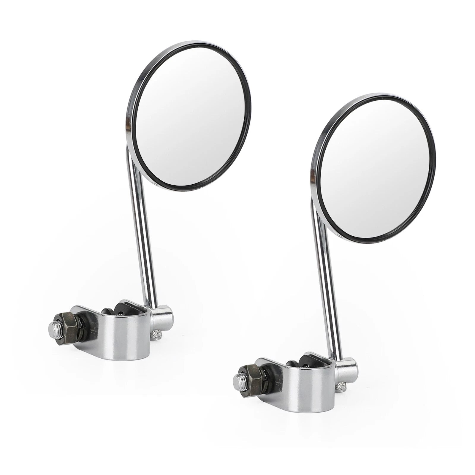 Set of 2 Clamp On 3" Round Chrome Mirrors for Cafe Racer Chopper Bobber
