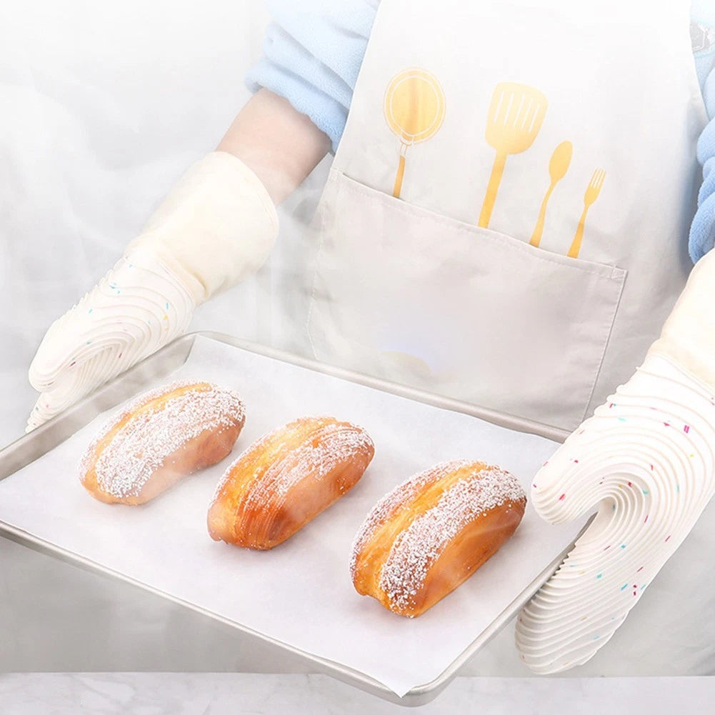 Heat Resistant Silicone Oven Mitts Set of 2 - Thickened White
