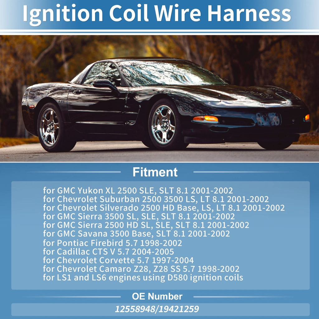 2 Pack Ignition Coil Wire Harness Replacement for Chevy Corvette (1997–2004)