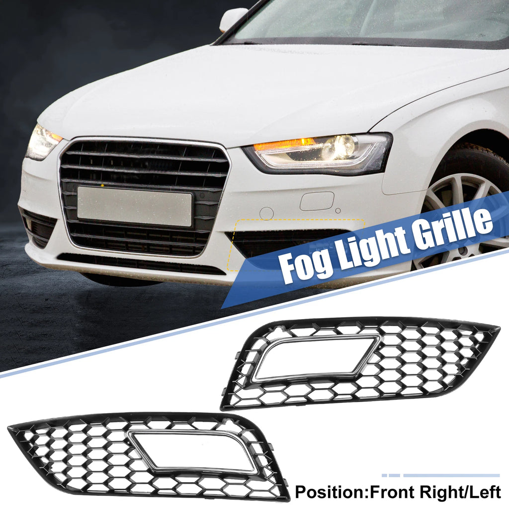 Pair Front Bumper Fog Light Mesh Grille Cover for Audi A4 B8.5 (2013–2016) Chrome