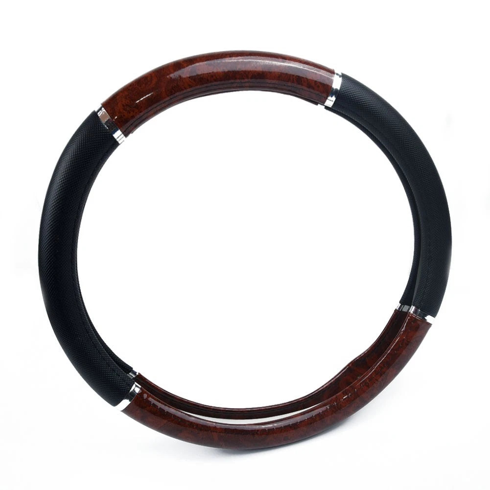 38cm Mahogany Wood Pattern Steering Wheel Cover for Vehicle Car