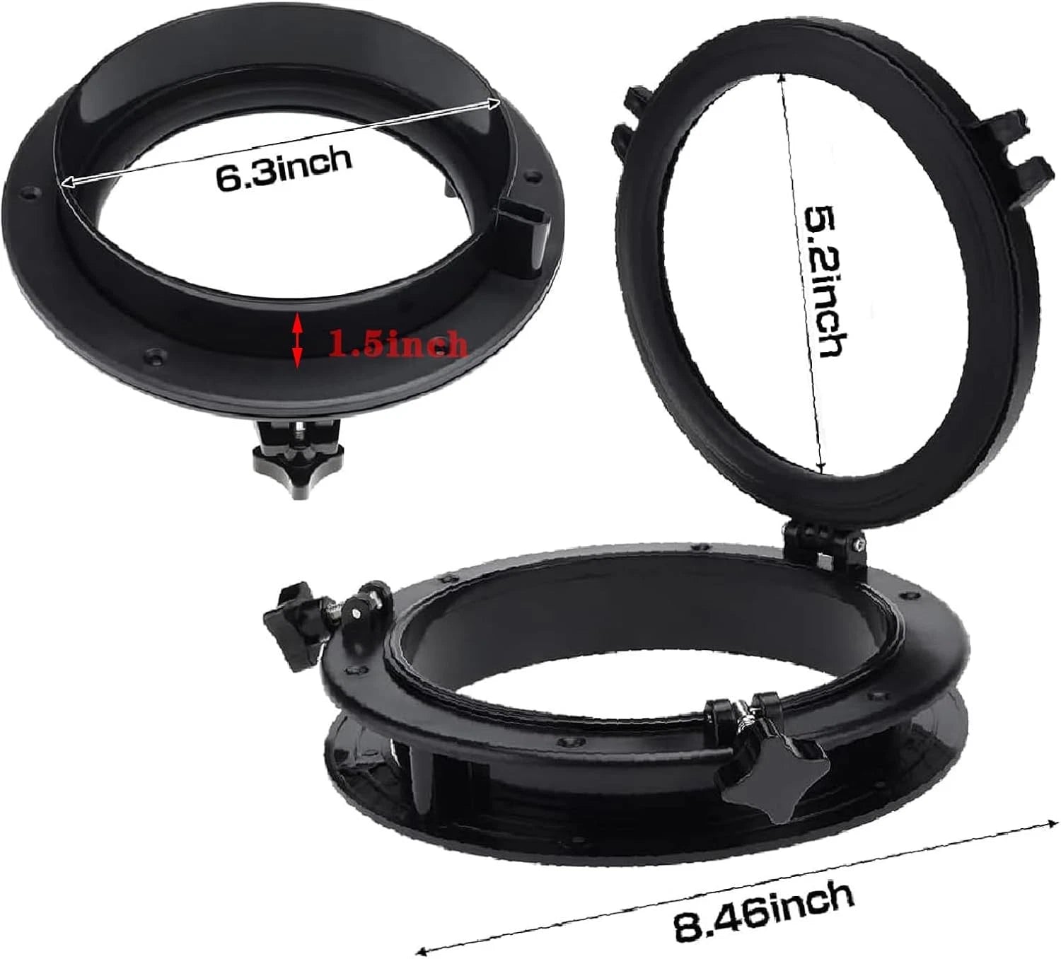 8" Round Opening Porthole Replacement Window Tempered Glass Black