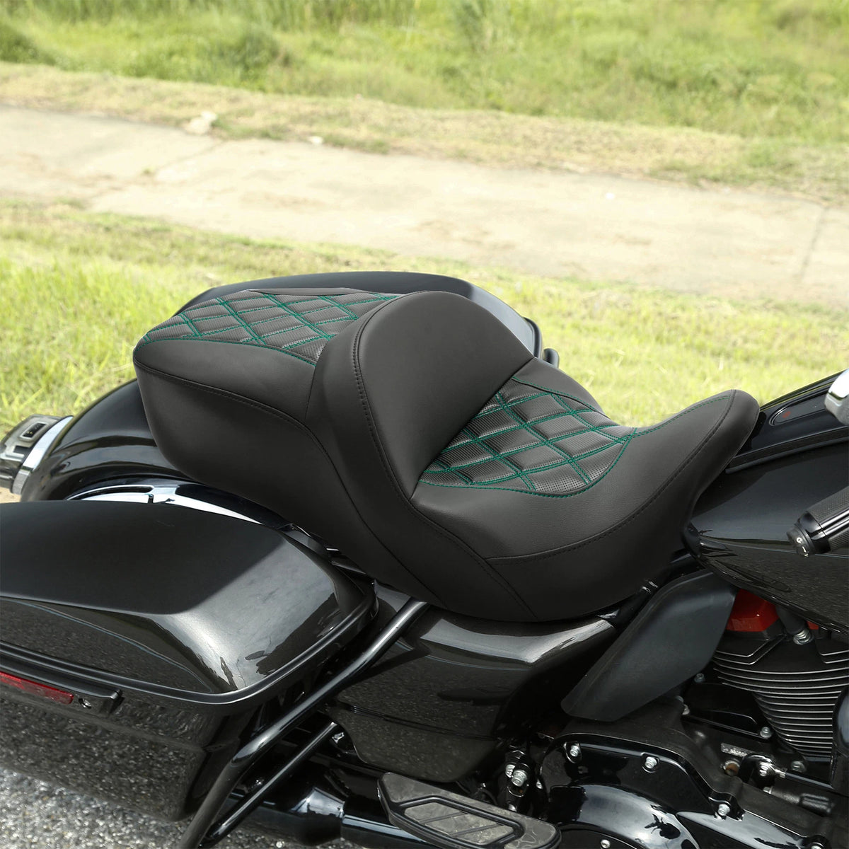 Driver & Passenger Seat for Harley Touring Road Glide (2009–2023) Black Green