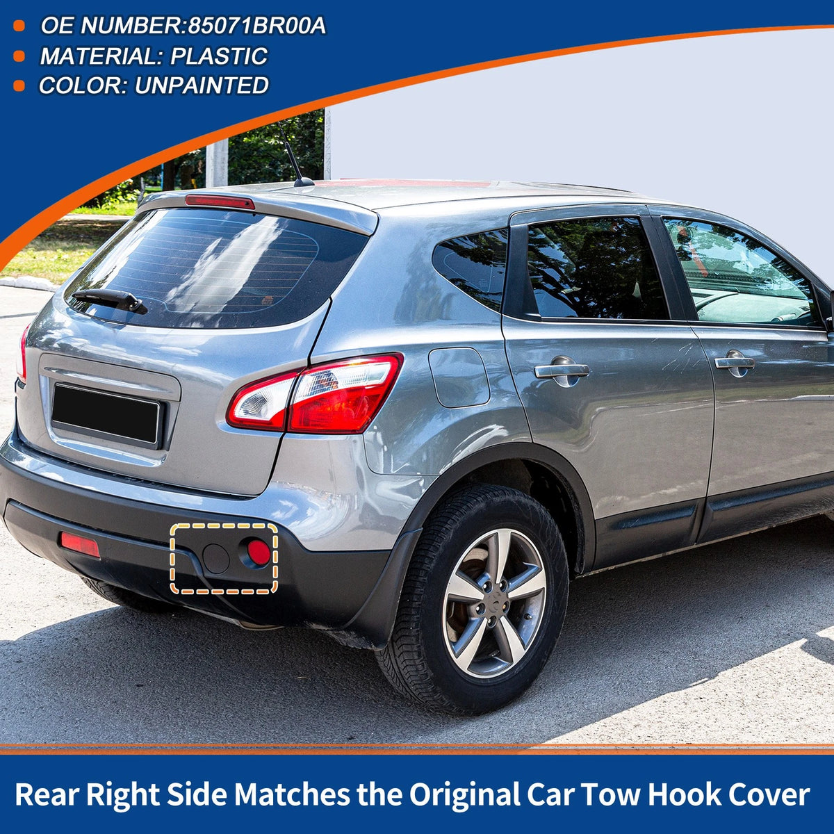 Rear Tow Hook Cover for Nissan Qashqai J10 (2006–2013) No.85071BR00A Unpainted