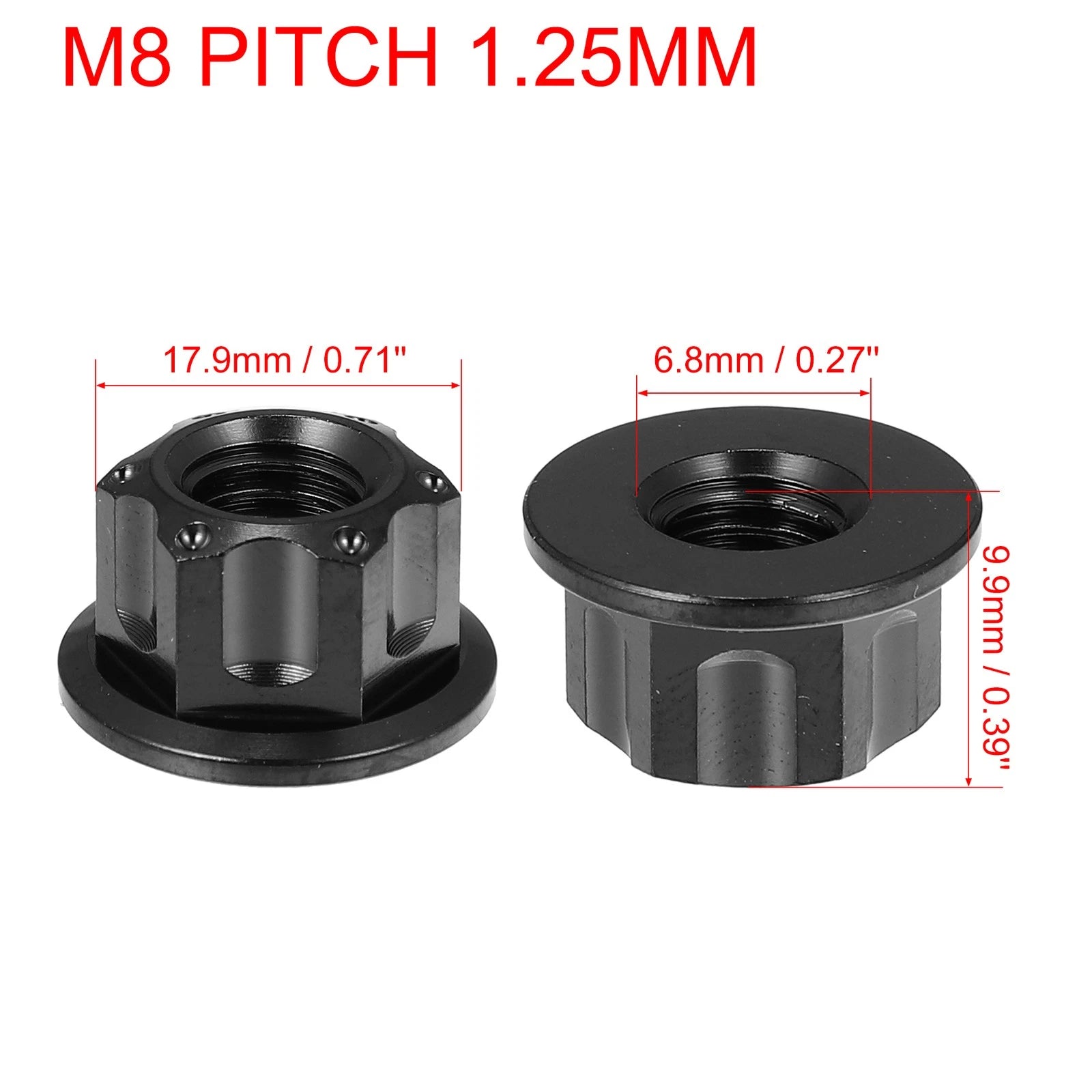 6pc Flange Bolt Nut Set Titanium Alloy M8x1.25 for Motorcycle Bicycle (Black)