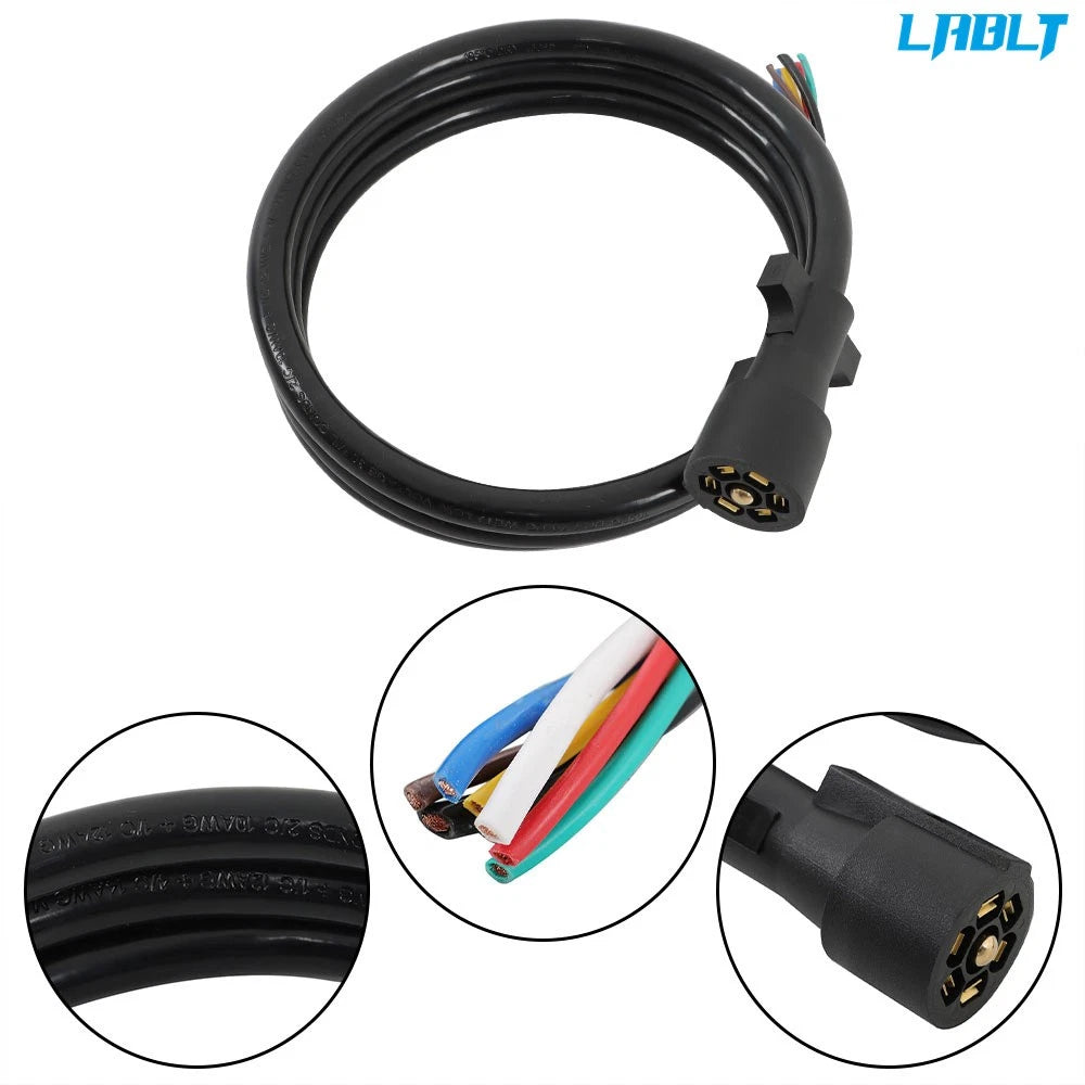 7FT Wire Harness Light Plug Connector for Trailer 7-Way 7-Pin