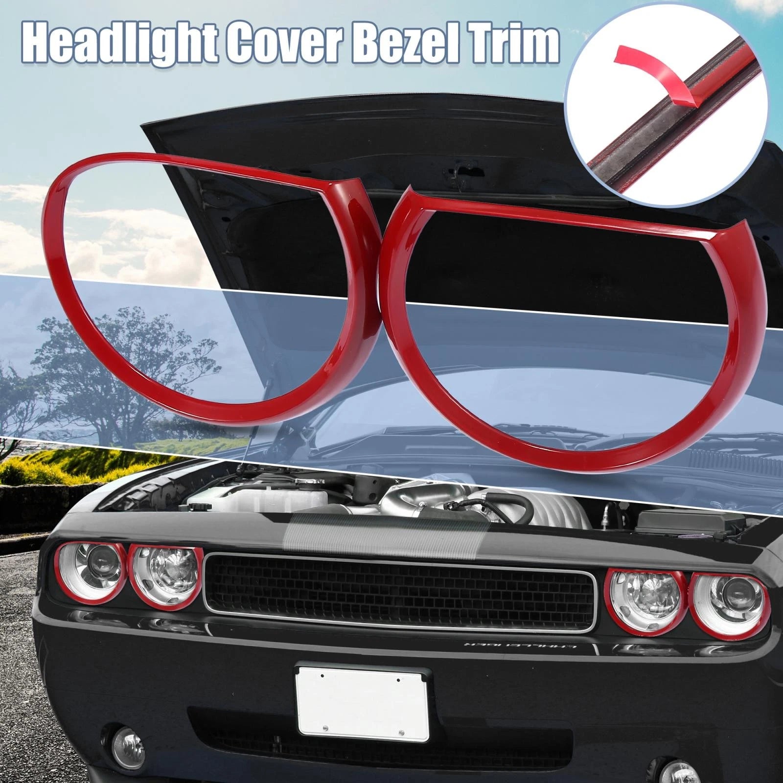 Headlight Cover Trim Decor Ring Bezel Set for Dodge Challenger (2015–2021)