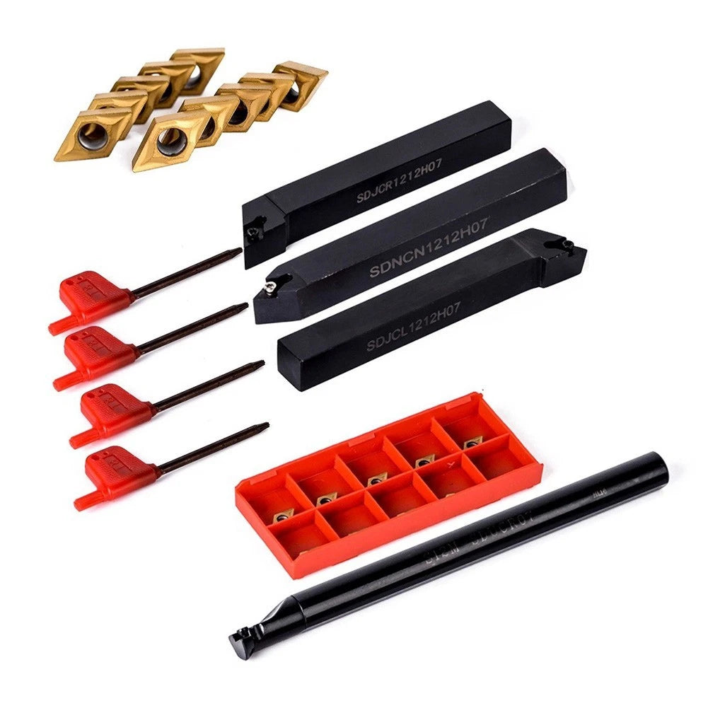 4X 12mm Lathe Boring Bar Holder Kit with 10 DCMT Inserts