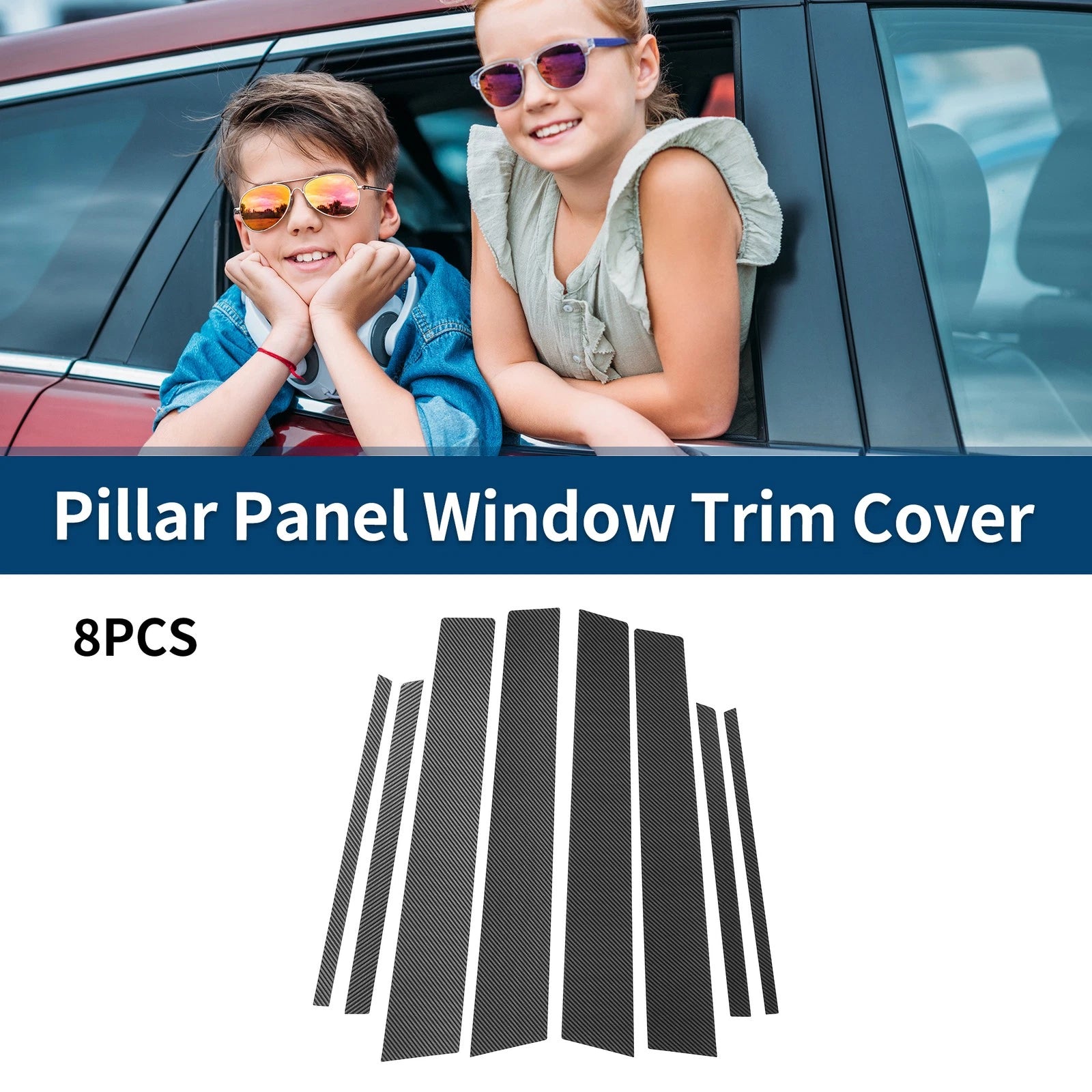 Pillar Window Trim Covers Kit for Toyota RAV4 (2013–2018) Black Carbon