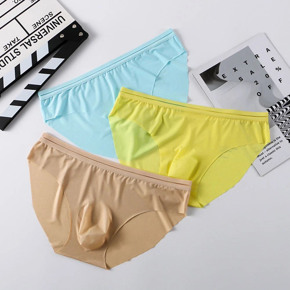 Set of 4 Men's Ice Silk Underwear Briefs T-back Soft Pouch Panties