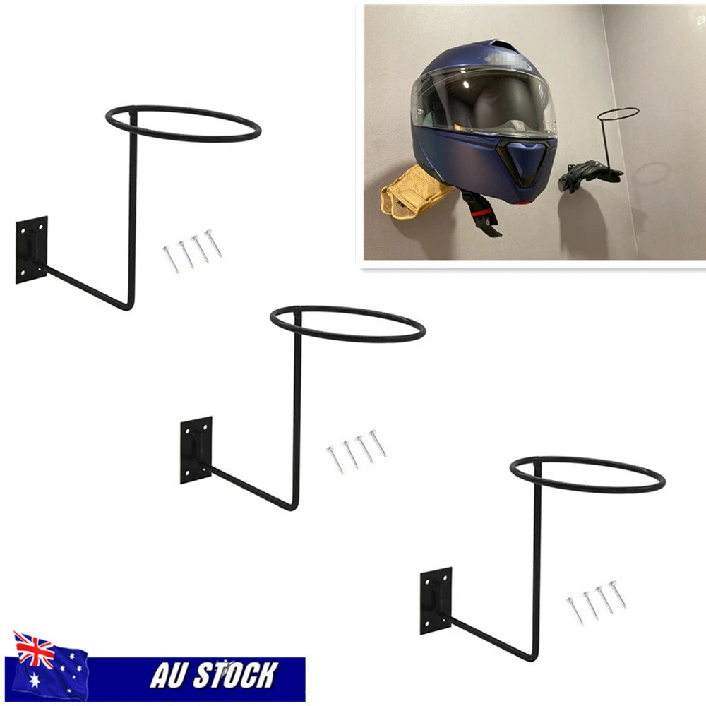 3Pcs Iron Motorcycle Helmet Hook Bracket Wall Mount Display Rack