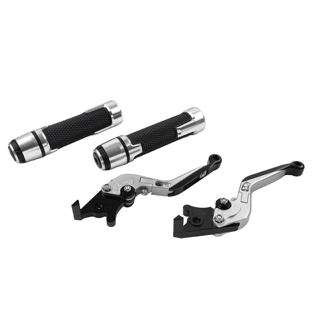 Silver Extendable Brake Clutch Levers Handlebar Grip Set For Suzuki GSXR600/750