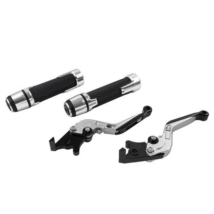 Silver Extendable Brake Clutch Levers Handlebar Grip Set For Suzuki GSXR600/750