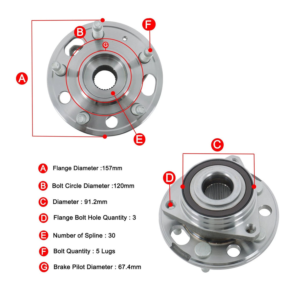 Front Wheel Hub Bearing Assembly for Chevrolet Equinox (2010–2017) 5 Stud