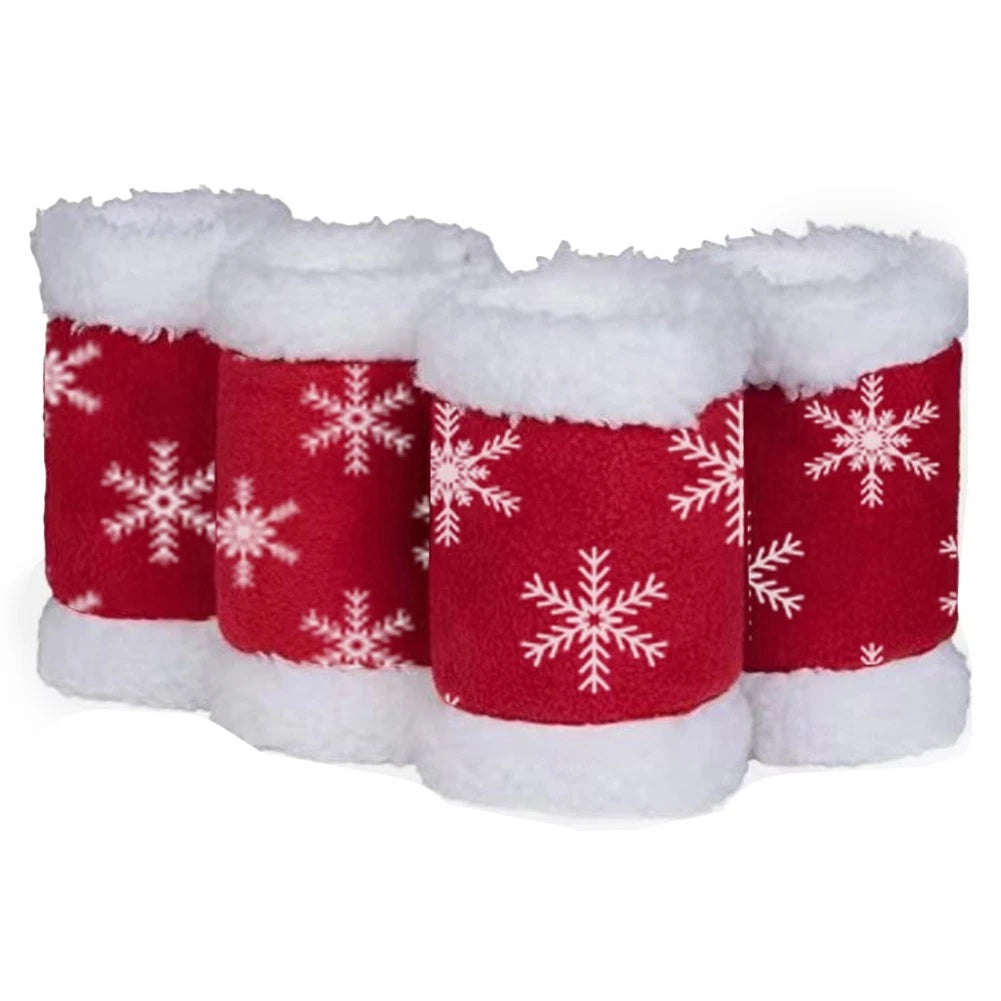 4Pcs Horse Leg Wraps for Equestrian Shows (Red White Velvet)