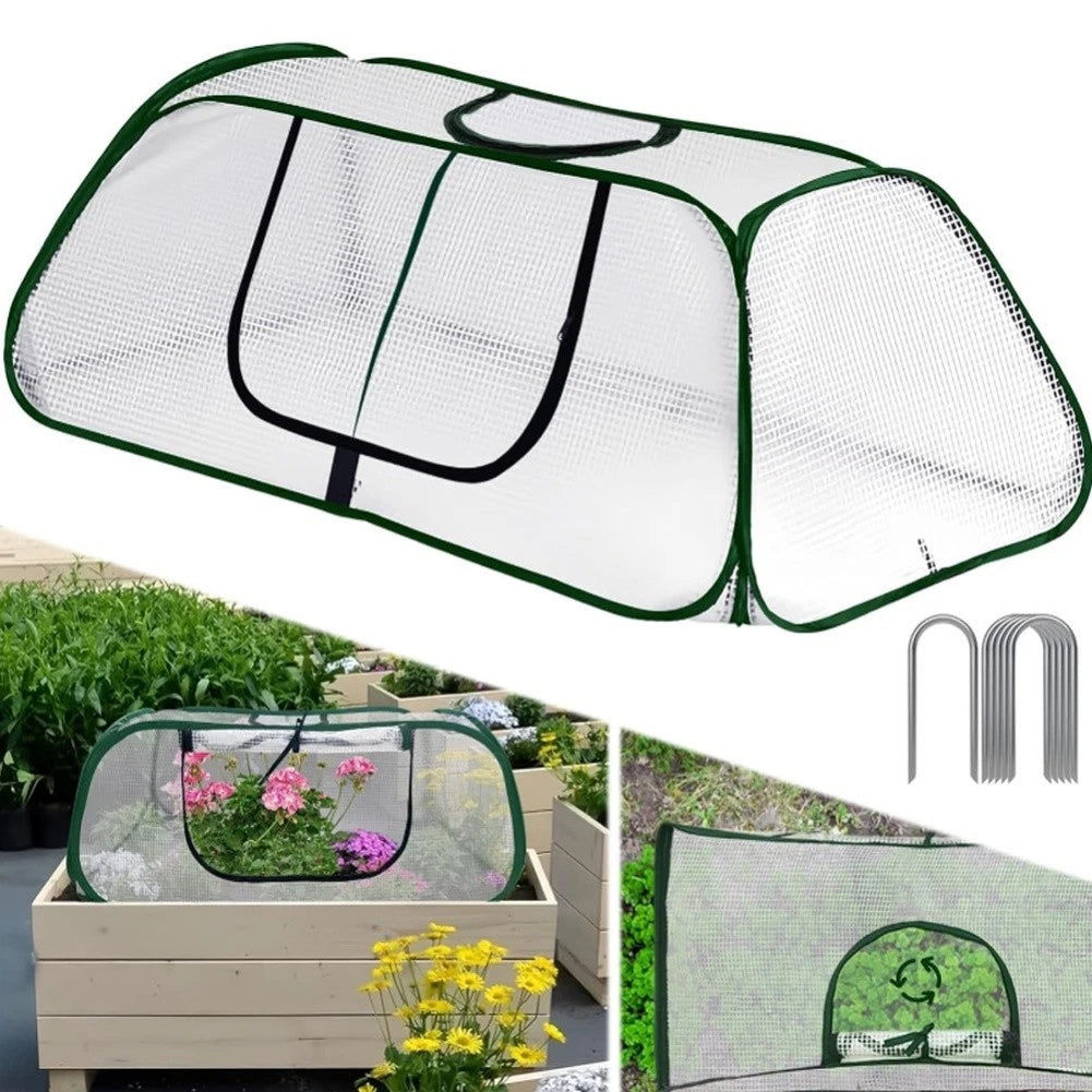 Garden Bed Cover Roll-up Zipper Door with Ground Spikes