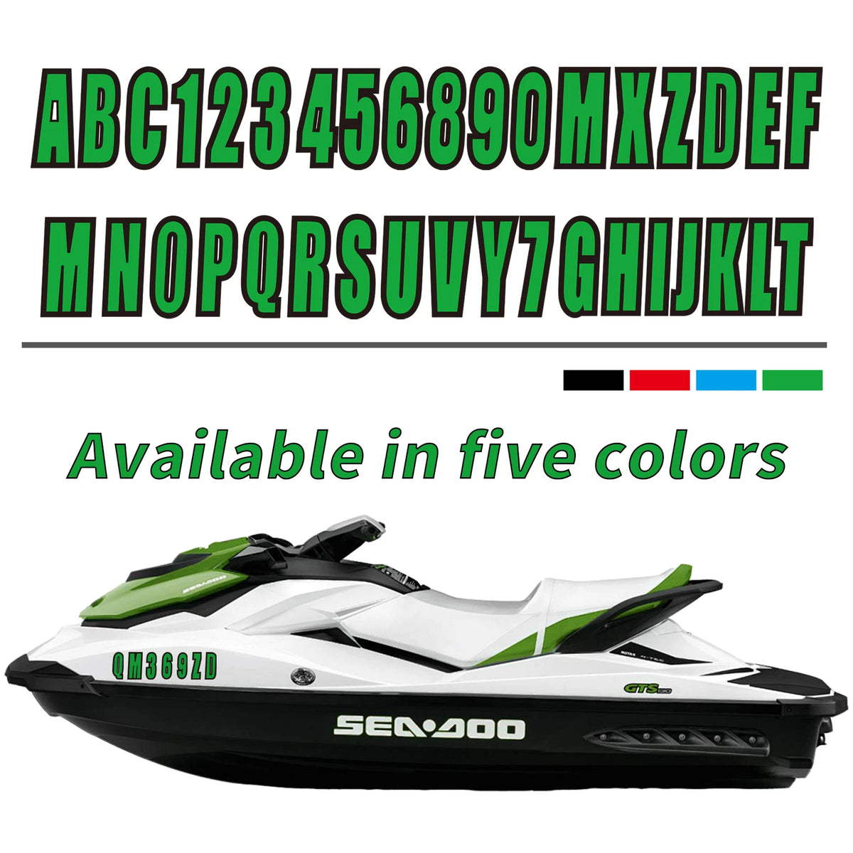 Set of 4 Blue PWC Registration Decals A-Z 0-9 Numbers
