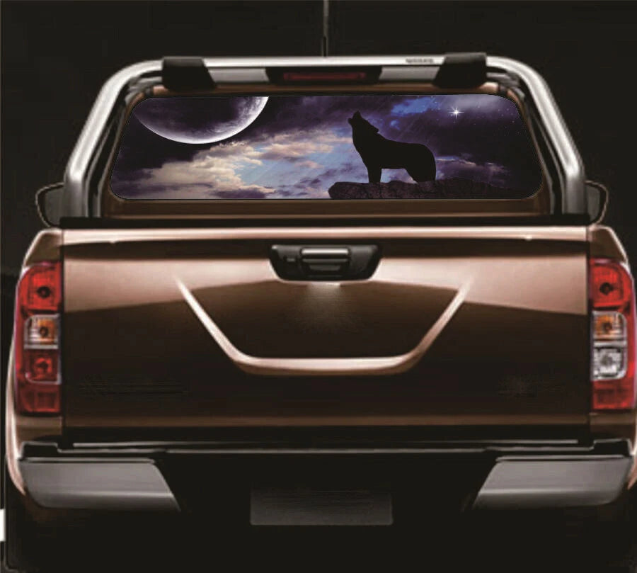 53"×14" Starry Sky & Wolf Rear Window Tint Graphic Decoration Sticker