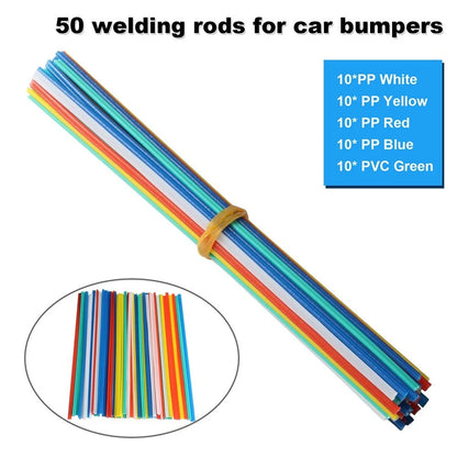 50Pcs Plastic Welding Rods Kit for Automotive Repairs (White/Yellow/Red/Blue/Green)