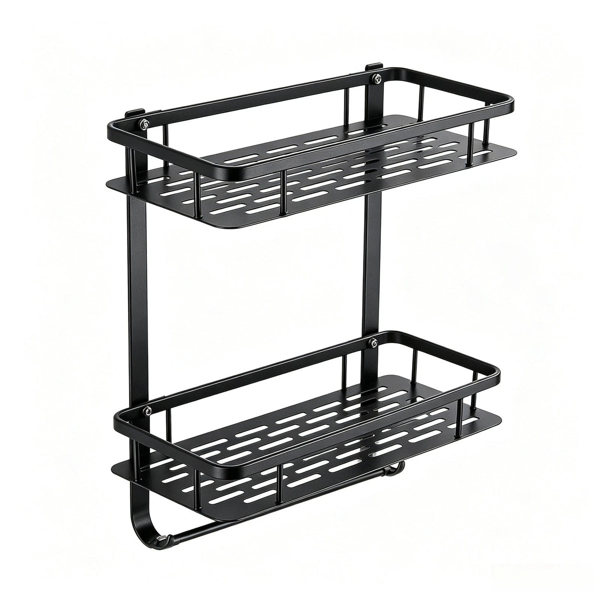 Bathroom Corner Wall Shelf for Home (No Drill, Black Aluminum, Double Layer)