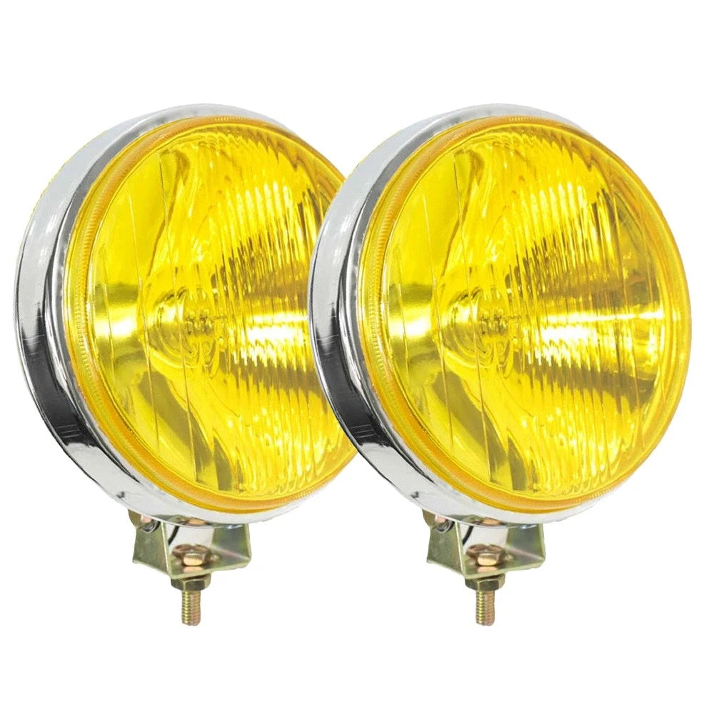 Set of 2 Round Chrome Yellow Halogen H3 12V Fog Lights for Universal Fit