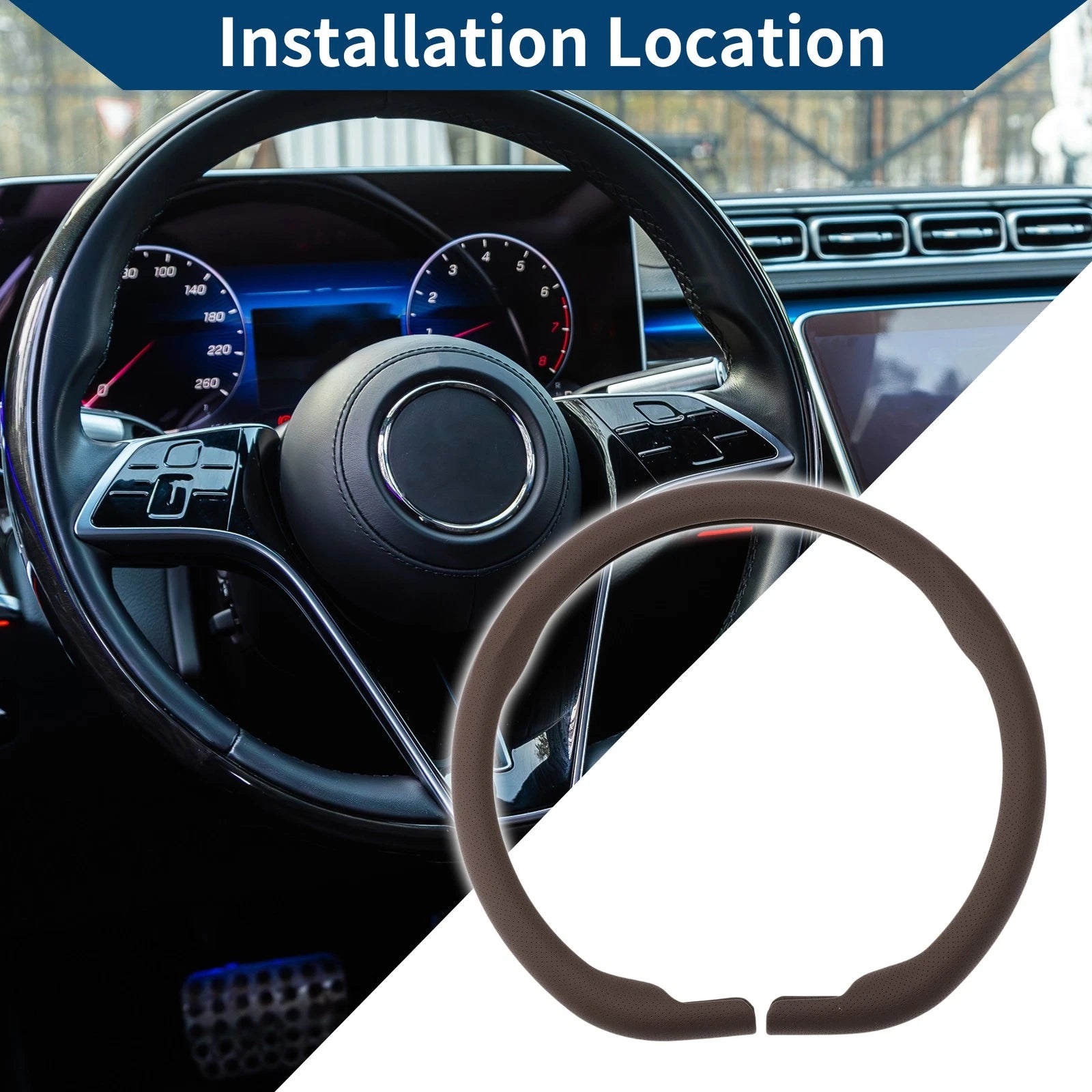 PU Artificial Leather Steering Wheel Cover for Universal Fit (14.96")