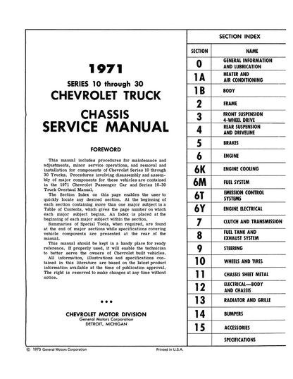 Service Manual for Chevrolet Truck Series 10-30 (1971)