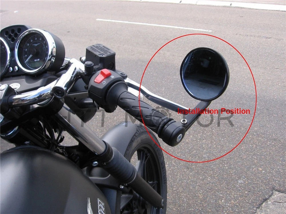 CNC Bar End Rearview Mirrors for Motorcycle (HTTMT, Black)