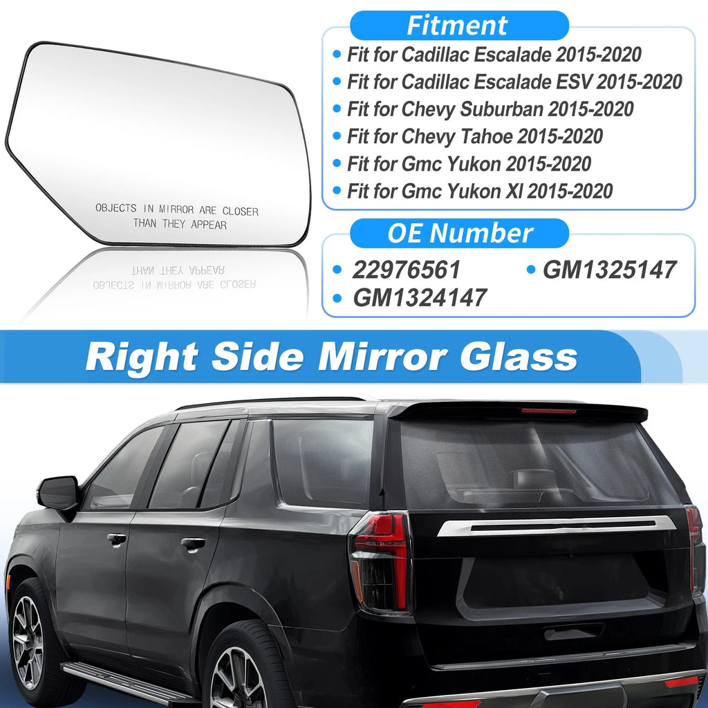 Heated Mirror Glass Right Side Replacement for Chevy Suburban Tahoe (2015–2020)
