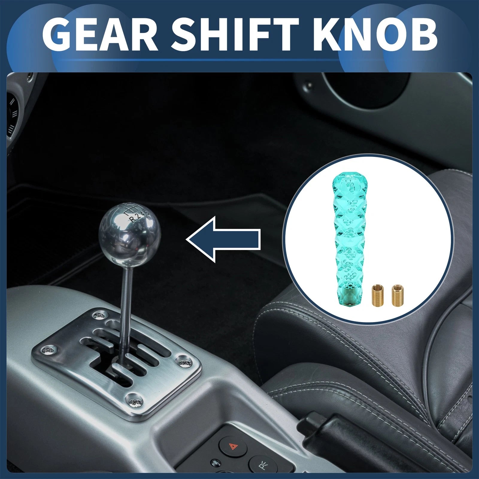 Crystal Gear Shift Knob with 2 Adapters for Universal Fit (20cm)