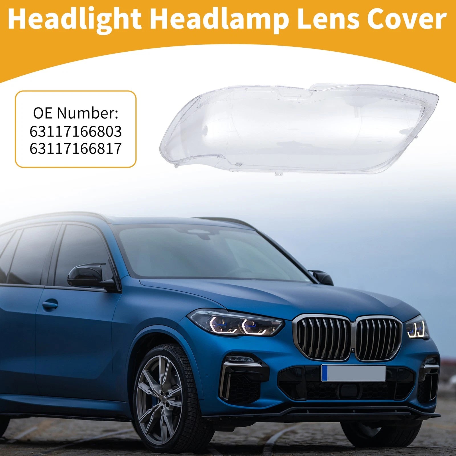 Headlight Lens Cover Front Left Replacement for BMW X5 (2004–2006)