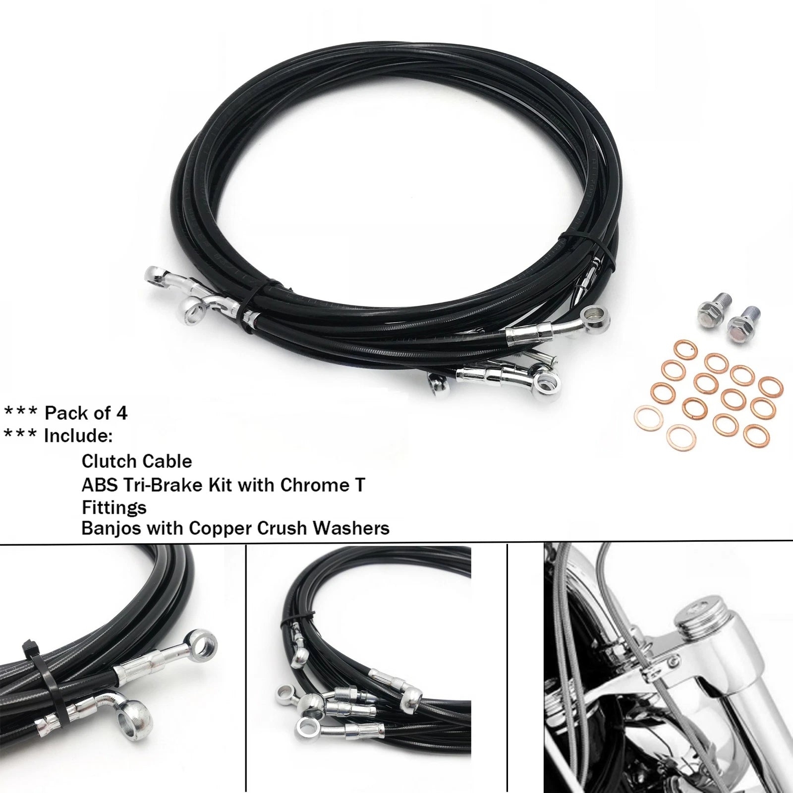 Ape Cable Kit for Harley Touring ABS Models (2014–2017) 10-12" Black Nylon