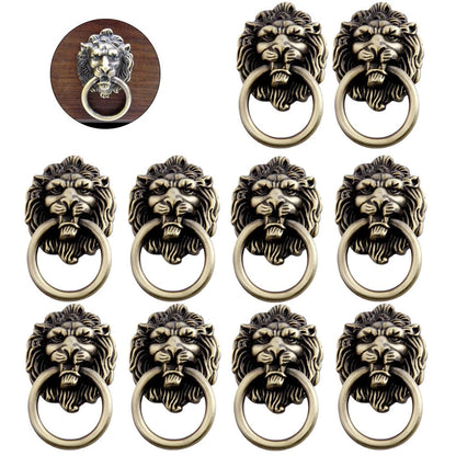 10Pcs Vintage Lion Head Pull Handle Ring Knob For Door Cabinet Drawer Furniture