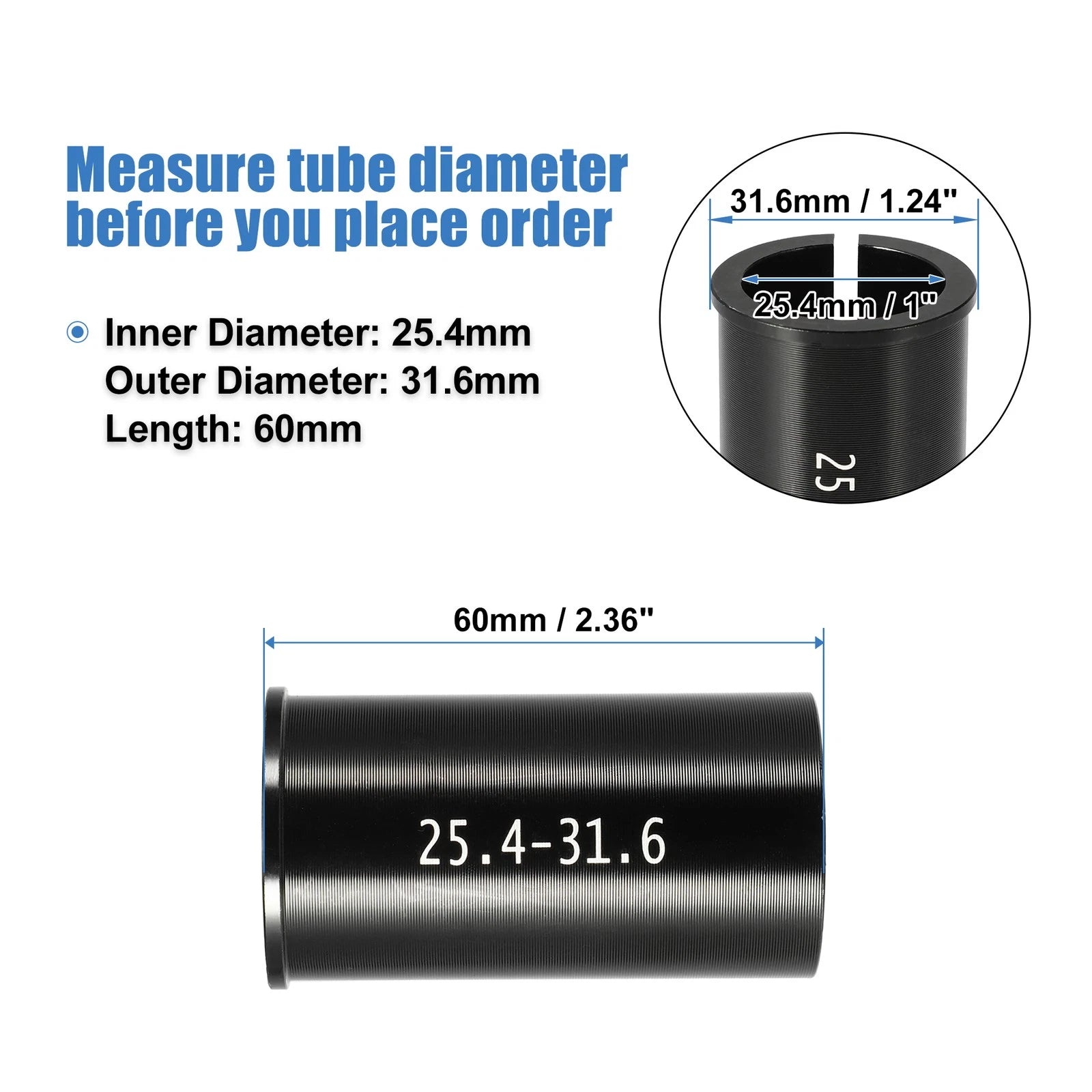2 Pcs Bicycle Seat Post Tube Adapter Reducing Sleeve 25.4-31.6mm