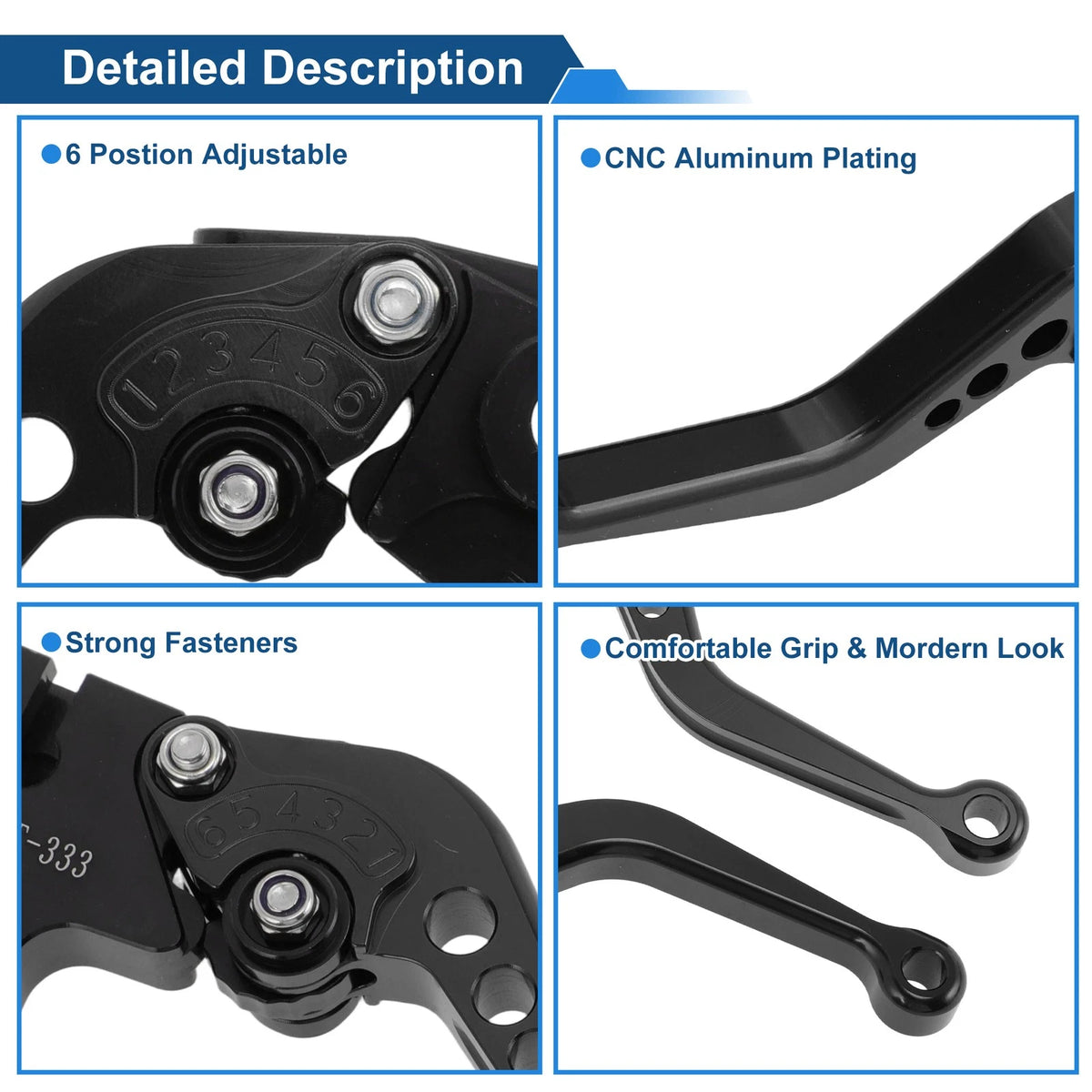 Adjustable Short Brake Clutch Lever for Triumph Tiger 1050/Sport (2007–2016) Black