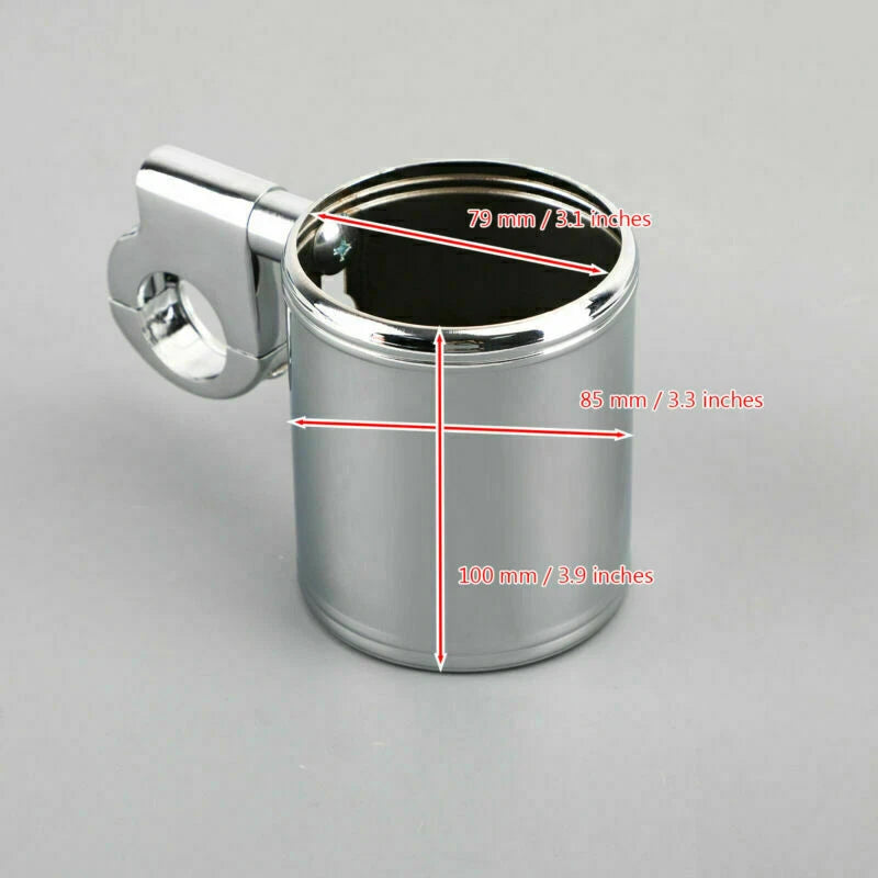 Chrome Cup Bottle Holder for Chopper Cruiser Bobber (7/8", 1", 1-1/4")