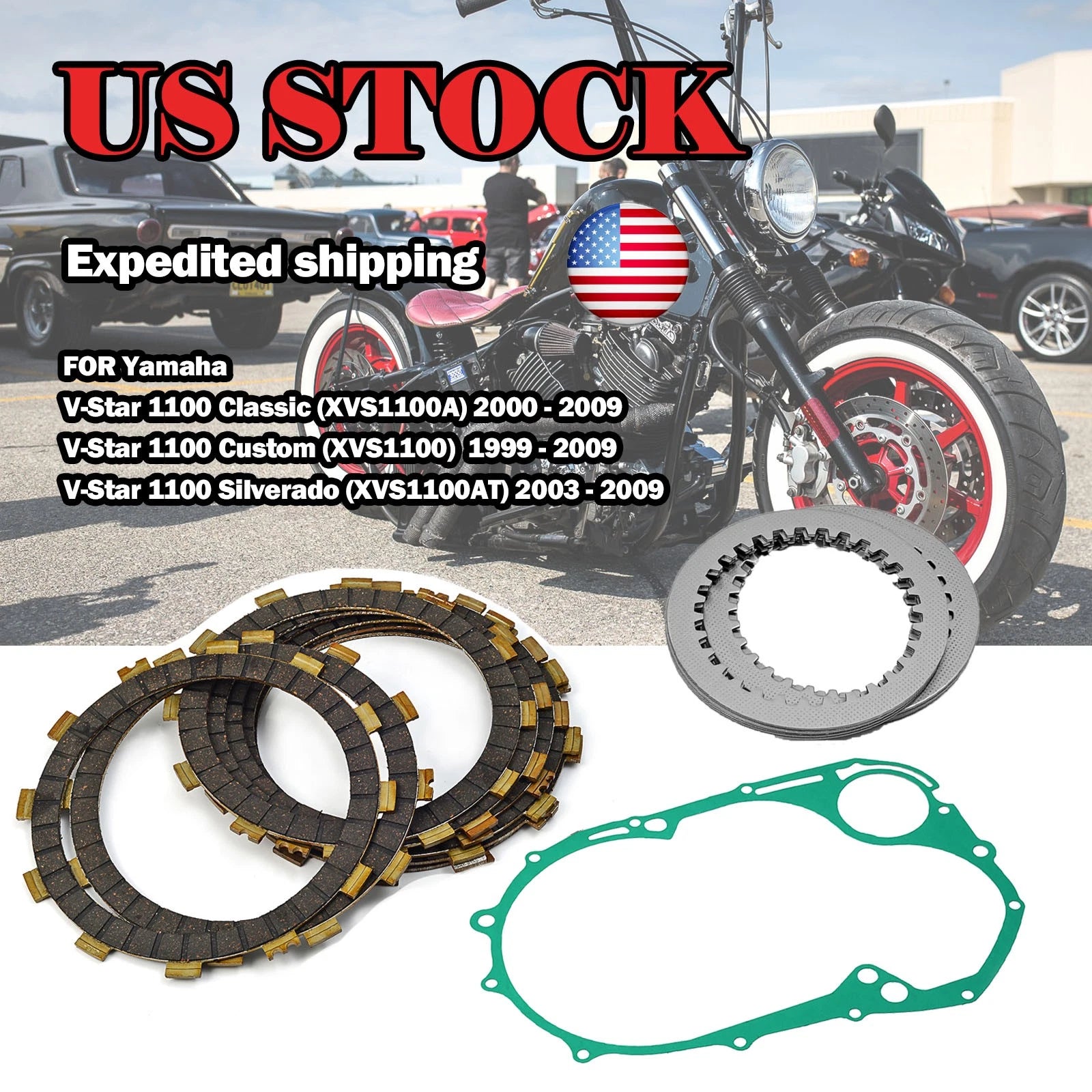 Clutch Plate Kit with Crankcase Cover Gasket for Yamaha V-Star 1100 (1999–2009)