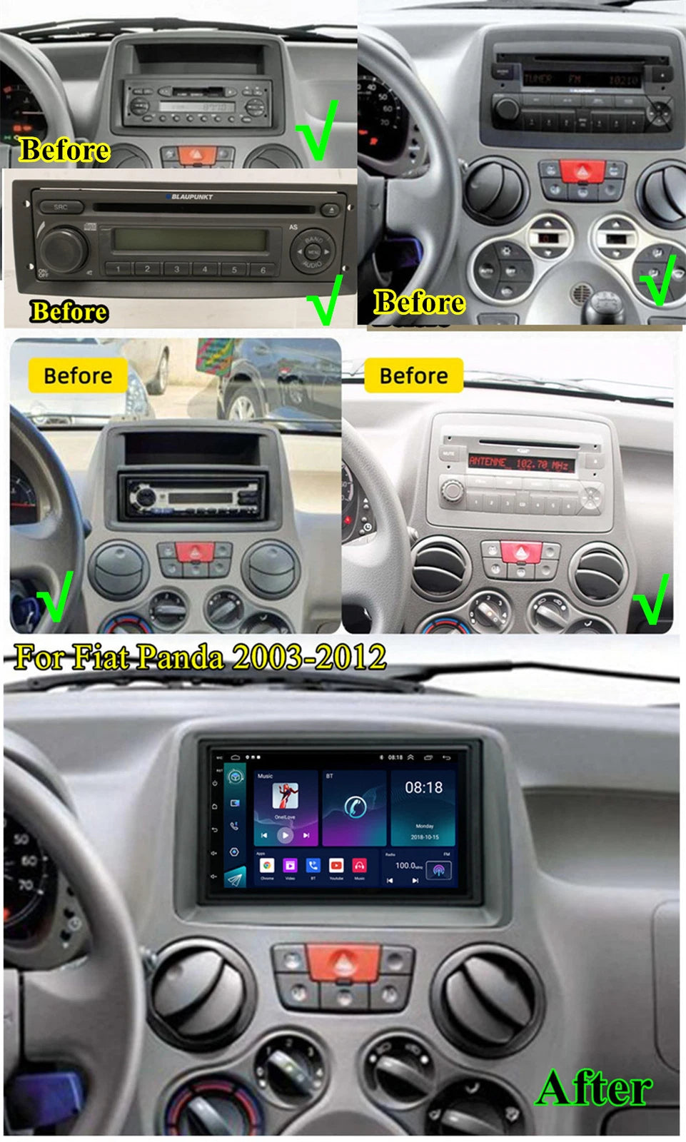 7'' Android 12 Stereo Radio for Fiat Panda (2003–2012) - GPS, Carplay