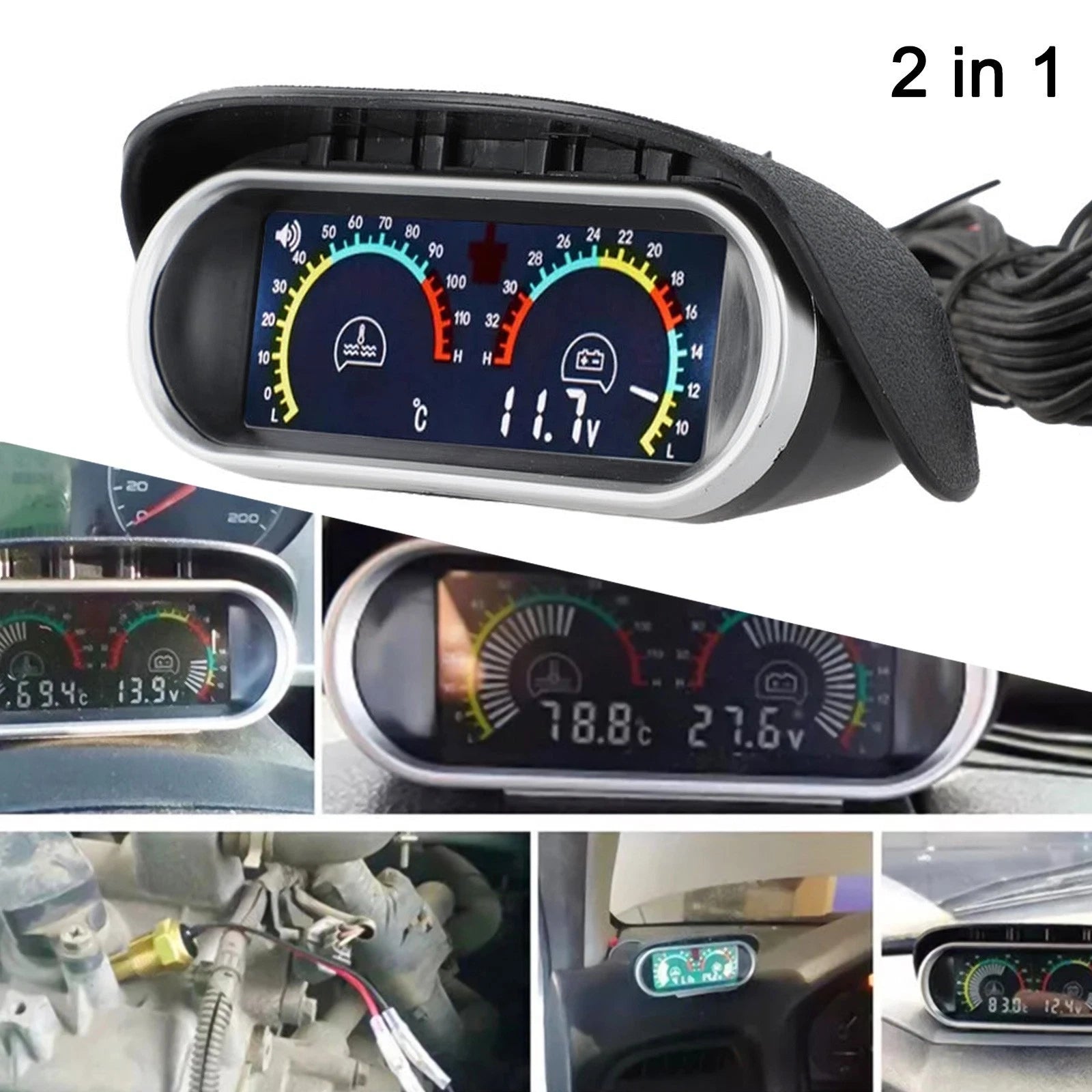 Water Temperature & Voltage Meter for Universal Car (2010–2023)