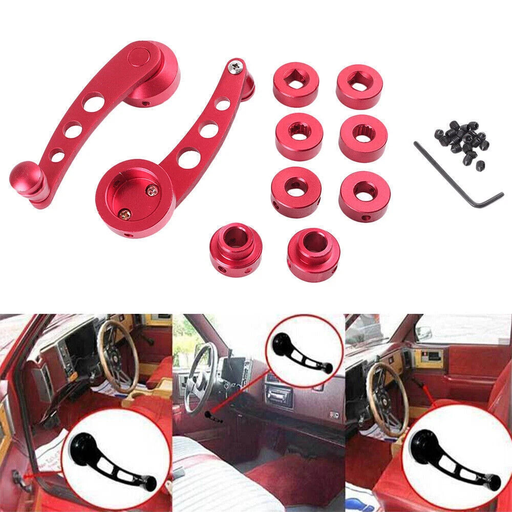 Window Winder Crank Handle for Universal Vehicles (12038mm, Red Chrome)