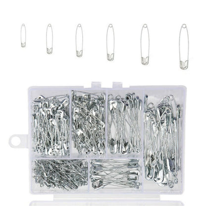 300x Steel Safety Pins Assorted Heavy Duty Nickel Plated