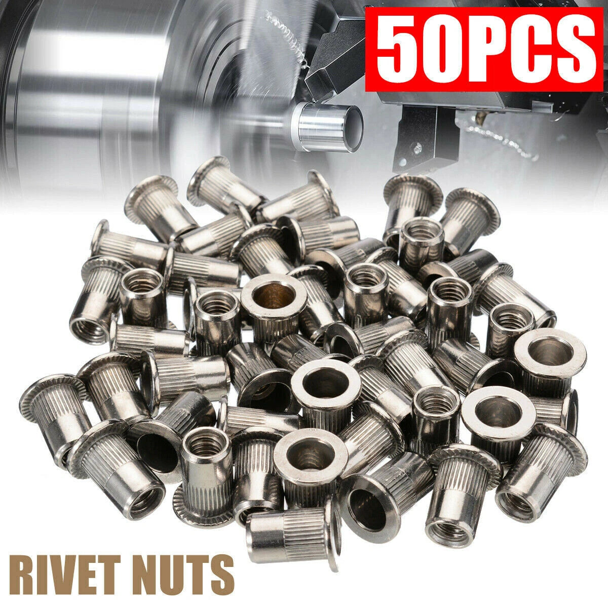 50pcs M6 Stainless Steel Flat Head Rivet Nut Inserts for