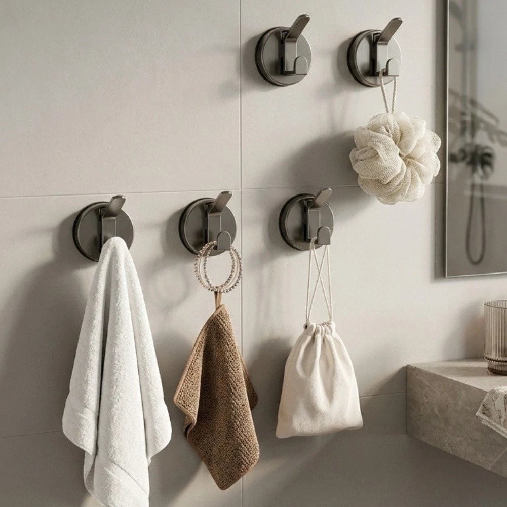 5X Grey Suction Hook Set for Smooth Surfaces - No Drilling Required