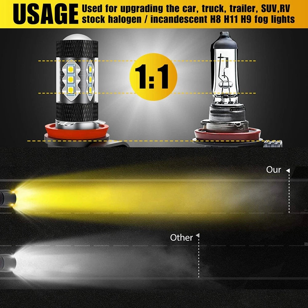 H11 H8 LED Bulbs 3000K Golden Yellow for