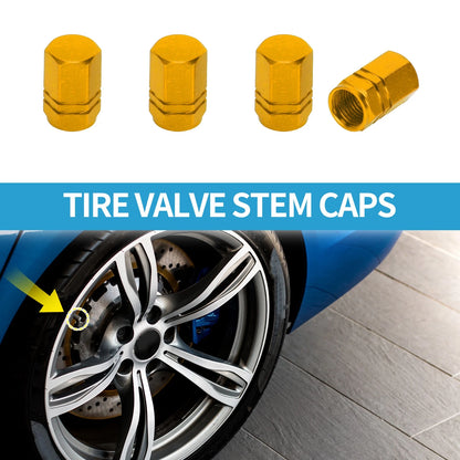 Tire Valve Stem Caps 10x16MM Replacement Gold Tone for Car SUV Bike (4pcs)