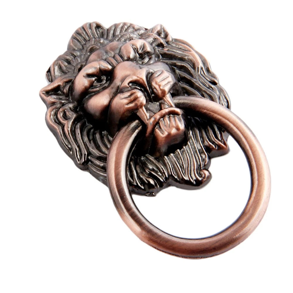 5Pcs Vintage Lion Head Ring Pull Handle Knobs for Cupboard Door Drawer